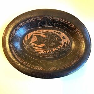 Mexican Folk Art Sgraffito Fish plate shallow dish handmade